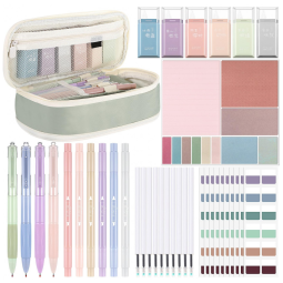 Kit escolar estético Janlaugh 38 peças com estojo, canetas, marcadores, fitas corretivas, notas adesivas e marcadores de página