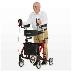 Andador Adulto Idoso com Apoio de Braço, Assento Acolchoado e Cesto, Suporta até 136 kg, HEALTH LINE MASSAGE PRODUCTS, Vermelho