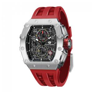 Relógio Masculino Automático Analógico a Prova dÁgua 50M com Cronógrafo, TSAR BOMBA TB 8204SGLZHX, Vermelho