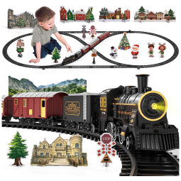 Conjunto de Trenzinho de Brinquedo com Vapor, Luz e Sons para Crianças de 3 a 12 anos, TEMI, Preto