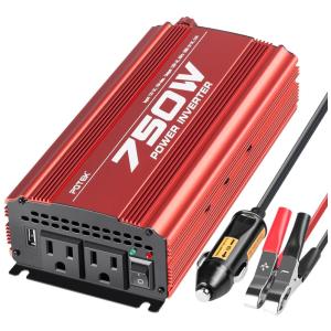 Inversor de Potência 750W DC 12V para AC 2 Tomadas, USB, 110v, POTEK 750WR, Vermelho