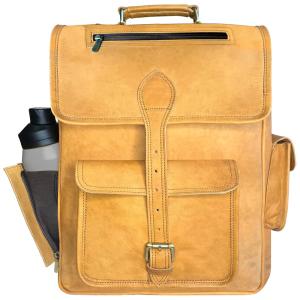 Mochila Unissex para Laptop de Couro, RUSTIC TOWN, Marrom