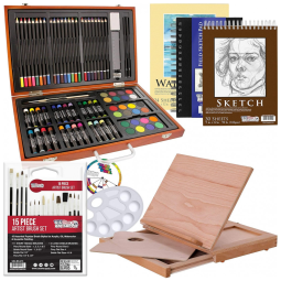 Kit de Pintura U.S. Art Supply com 103 Peças e Caixa de madeira Portátil, Marrom
