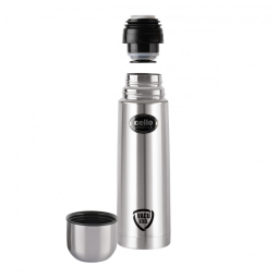 Garrafa Térmica para Água 1L em Aço Inoxidável com Tampa Exclusiva Que Pode Ser Como Copo, Cello, Prata