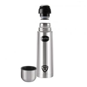 Garrafa Térmica para Água 1L em Aço Inoxidável com Tampa Exclusiva Que Pode Ser Como Copo, Cello, Prata