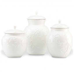 Conjunto de 3 Potes em Porcelana Esculpidas, Lenox Opal Innocence, Branco
