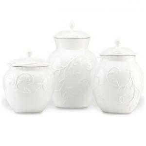 Conjunto de 3 Potes em Porcelana Esculpidas, Lenox Opal Innocence, Branco