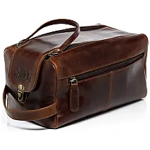 Necessaire Masculina de Couro Legítimo SID VAIN Marrom Escuro, Compacta e Resistente