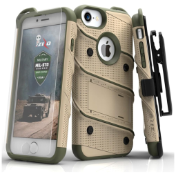 ZIZO FBABOLT IPH7 DTCG Capinha Compatível com iPhone 7 e 8 a Prova dÁgua com Vidro Temperado, Marrom Claro