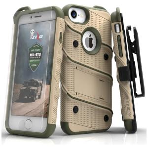 ZIZO FBABOLT IPH7 DTCG Capinha Compatível com iPhone 7 e 8 a Prova dÁgua com Vidro Temperado, Marrom Claro