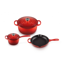 Conjunto de Panelas e Frigideiras Antiaderentes de Ferro Fundido Esmaltado, 5 Peças, LE CREUSET MS1605 67SS, Vermelho