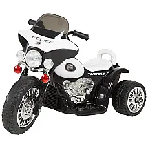 Moto Elétrica Infantil 1 Assento com 3 Rodas e Faróis, 6V, Lil Rider Polícia, Branca e Preta