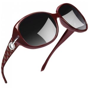 Óculos de Sol Feminino com Proteção UV, Joopin A04, Vermelho Escuro e Preto