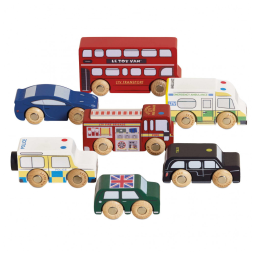 Conjunto de Carros London, Brinquedos de Madeira Premium para Crianças de 3+ Anos, Inclui 7 Peças - Le Toy Van