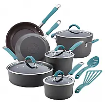Conjunto de Panelas e Frigideiras Antiaderentes Anodizadas, 12 Peças, RACHAEL RAY 87641, Cinza