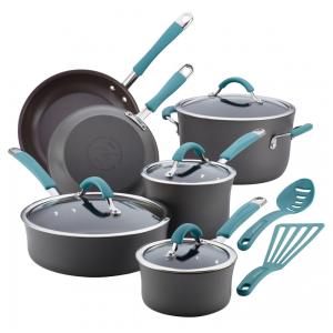 Conjunto de Panelas e Frigideiras Antiaderentes Anodizadas, 12 Peças, RACHAEL RAY 87641, Cinza