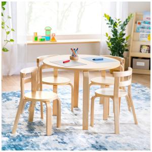 Mesa infantil redonda Guidecraft Nordic Table and Chair Set Natural com 4 cadeiras em madeira 75cm
