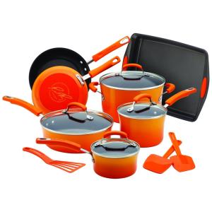 Conjunto de Panelas Antiaderentes e Utensílios, 14 Peças, RACHAEL RAY 12946, Laranja