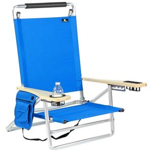 Cadeira de Praia Dobrável e Leve com 5 Posições Reclináveis para Adultos com Porta Bebidas, BeachMall, Azul
