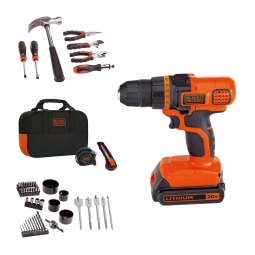 Furadeira com bateria e kit de 68 Peças, BLACKDECKER LDX120PK, Vermelho