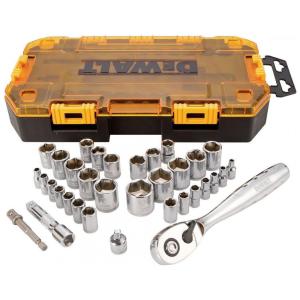 Conjunto de Soquetes com Caixa de zenamento, 34 Peças, DEWALT DWMT73804, Amarelo