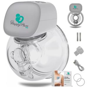 Happy Place Bomba Tira Leite Unica sem Fio Elétrica Portátil em Silicone Macio Zero Vazamentos, Cinza