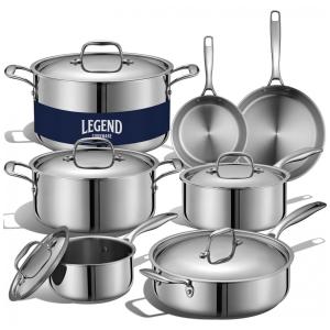 LEGENDCOOKWARE Conjunto de Panelas e Frigideiras de Aço Inoxidável, 14 Peças, LEGENDCOOKWARE SuperStainless, Prateado