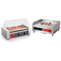 Grelha Elétrica Comercial de Bancada com 7 Rolos para Cachorro-Quente e Chapa de 60x40cm