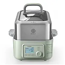Steamer Elétrico BUYDEEM G563 Verde suave 4,73L, 5 Programas, Digital, Bandeja Inox, Tampa de Vidro, Proteção Automática, 110V