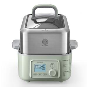 Steamer Elétrico BUYDEEM G563 Verde suave 4,73L, 5 Programas, Digital, Bandeja Inox, Tampa de Vidro, Proteção Automática, 110V