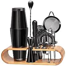 Kit Bn Profissional 11 Peças em Aço Inoxidável com Suporte de Bambu, NEOCASA, Preto