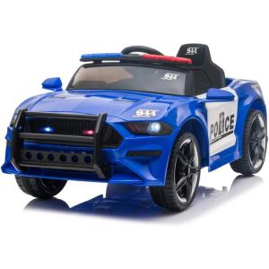 Carro Elétrico Infantil Policial 1 Assento, com Controle Remoto e Luzes LED, 12V Winado, Preto