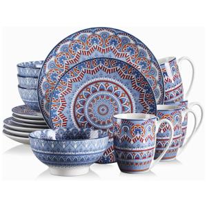 Aparelho de Jantar com 16 Peças em Porcela Vancasso Boho, Azul Turquesa