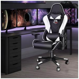 Cadeira Gamer Ergonômica com Apoio para Lombar e Encosto de Cabeça, Dvenger, Preta e Branca
