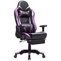 Cadeira Gamer Ficmax, Ergonômica, Com Massagem, Couro, 360 Graus, Preto, Roxa