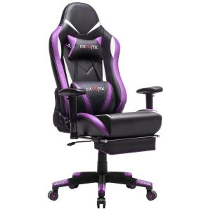 Cadeira Gamer Ficmax, Ergonômica, Com Massagem, Couro, 360 Graus, Preto, Roxa