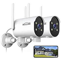 Câmera de Segurança 2K Wi Fi 2.4G com Visão Noturna Áudio Bidirecional IP65, 2 UN, WOOLINK, Branca
