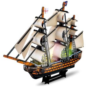 Quebra Cabeças 3D Navio da Vitória com Led para Crianças e Adultos, 163 Peças, HUOQB, Preto