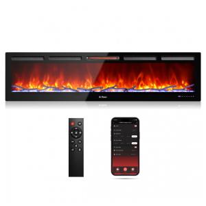 Lareira Elétrica de Embutir A45x182L cm com Estalo Sonoro, Chama Realista, Controle Remoto e APP, 110V 1500W, TURBRO