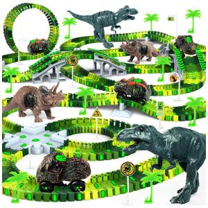 Pista de Corrida com 253 Peças, Tema de Dinossauros que Brilham no Escuro para Crianças Acima de 3 Anos, Desuccus, Verde