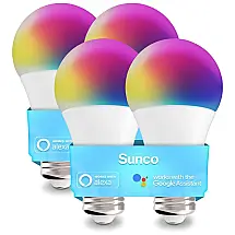 Sunco Lighting Lâmpada LED Colorida Inteligente Wi Fi, Controle de Voz, 480LM, 6W, 4 Un
