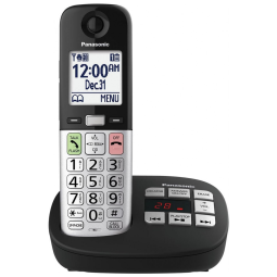 Telefone Sem Fio Panasonic Preto Display 5,3 cm Botões Grandes Tecla Favoritos Lanterna Bloqueio Chamadas Boost Volume ID Falante 1 Terminal