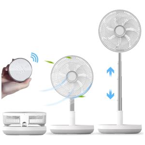 Ventilador de Mesa Portátil com Altura Ajustável, Controle Remoto e Bateria Recarregável, FISHERFANS, Branco