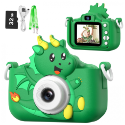 Câmera Selfie Infantil Goopow verde para meninas/meninos de 3 a 9 anos, digital com capa protetora e cartão SD 32GB incluso, 11 x 19 x 3 cm