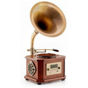 Gramofone Toca Discos Retro com 3 Velocidades e Rádio AM FM, 110V, Eikosch VS1723, Marrom