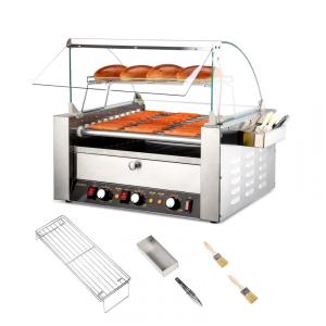 Máquina para Cachorro Quente 11 Rolos até 30 Salsichas com Luz LED, Controle de Temperatura Duplo e Bandeja de Gotejamento Removível