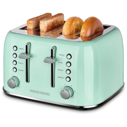 Torradeira Elétrica 4 Fatias com 6 Níveis de Tostagem e Função Descongelar, 1550W, 110v, REDMOND, Verde