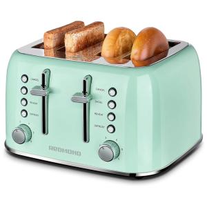 Torradeira Elétrica 4 Fatias com 6 Níveis de Tostagem e Função Descongelar, 1550W, 110v, REDMOND, Verde