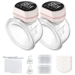 Bomba Tira Leite Dupla Portátil com Tela LCD, 3 Modos e 9 Níveis, TERIZGER, Rosa