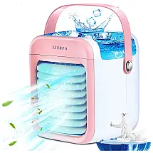 LISOPO Climatizador Portátil Recarregável com Luz LED em 7 Cores, Rosa